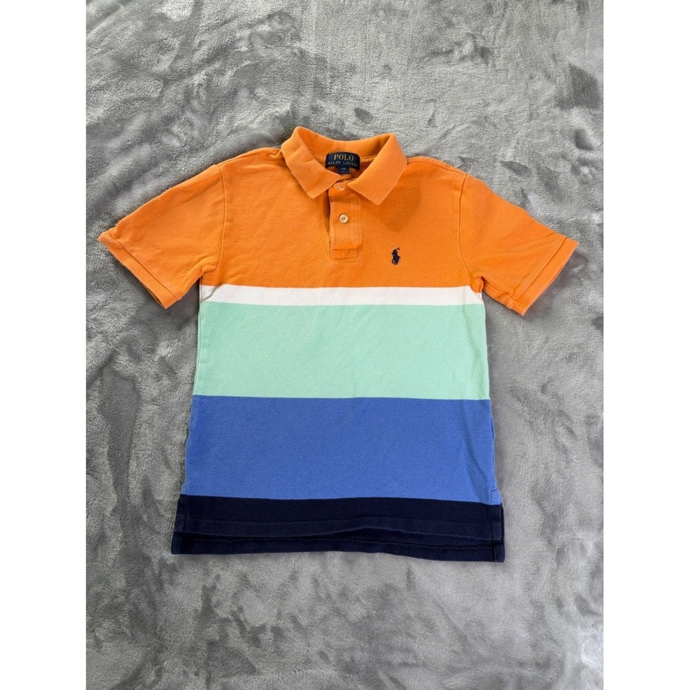 Polo Ralph Lauren Boys Shirt S Multicolor Striped Colorblock Embroidered Logo